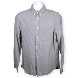 H&M L.O.G.G. Gray White Button Cotton Linen Mens Dress Shirt M